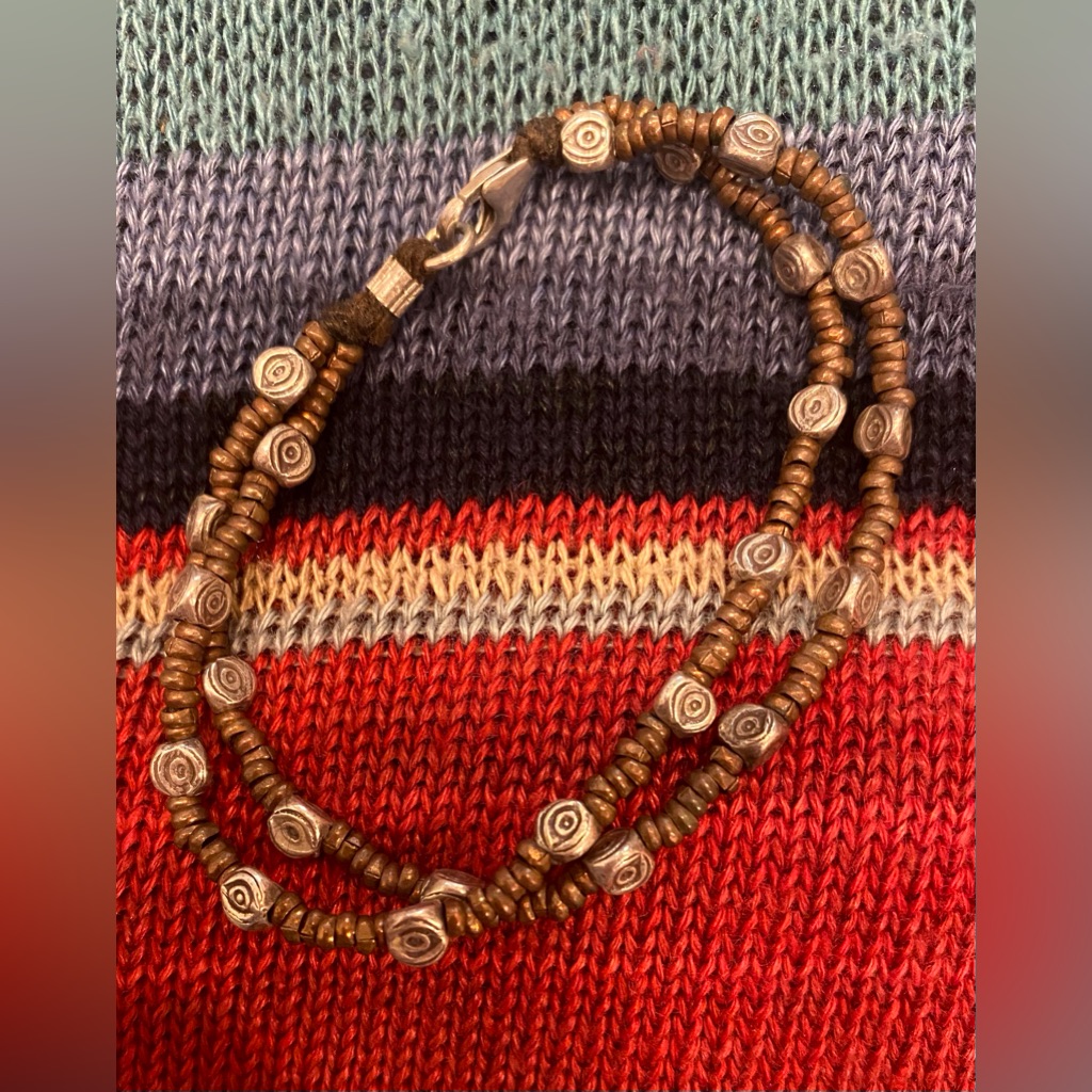 Rustic Brown And Engraved Silver Beaded Bracelet 48$